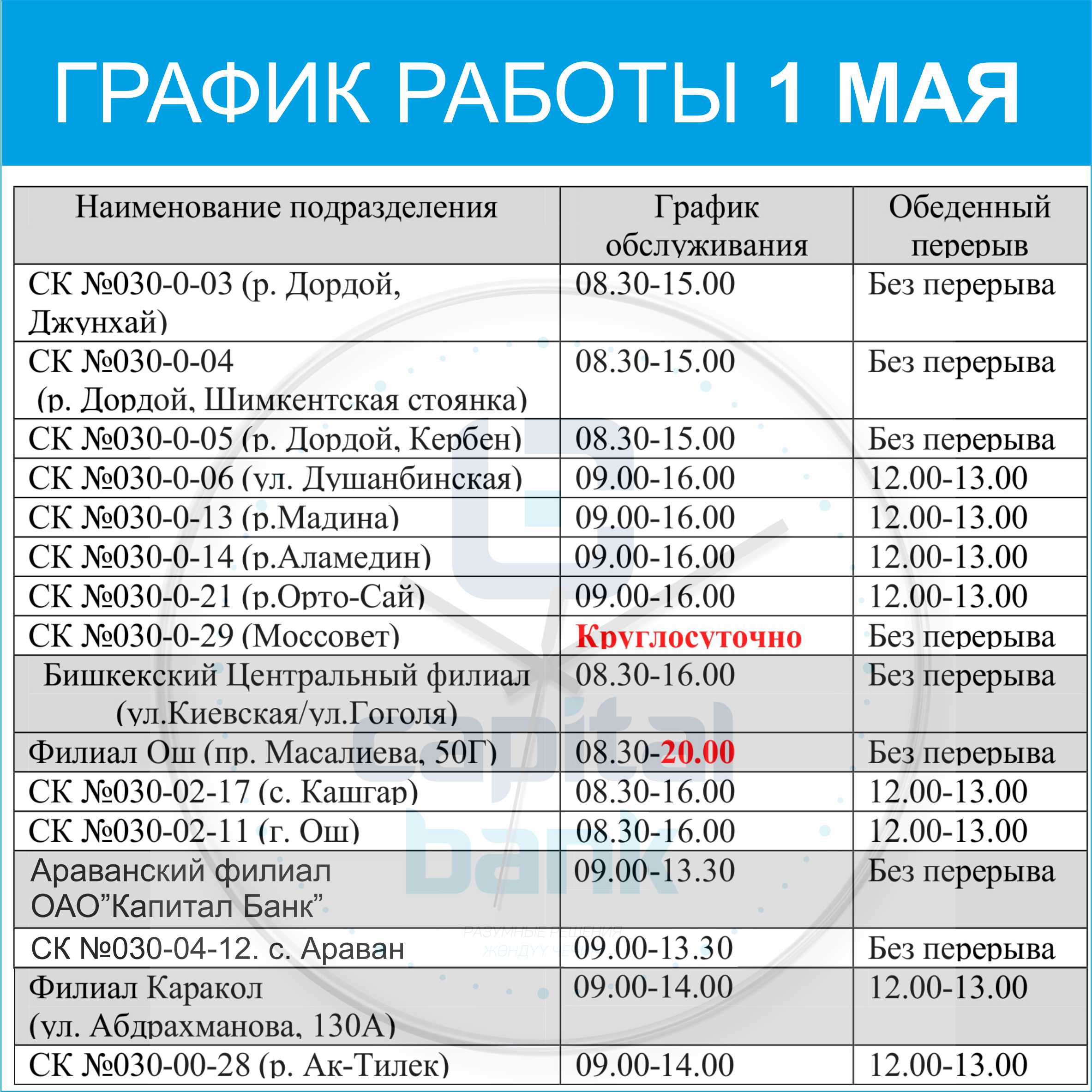 Какие банки работают в праздничные дни. График работы банка капитал. Режим работы в банках Бишкека.